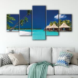 5 panels tropical island beach canvas art