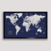 Blue Gold push pin world map - black frame