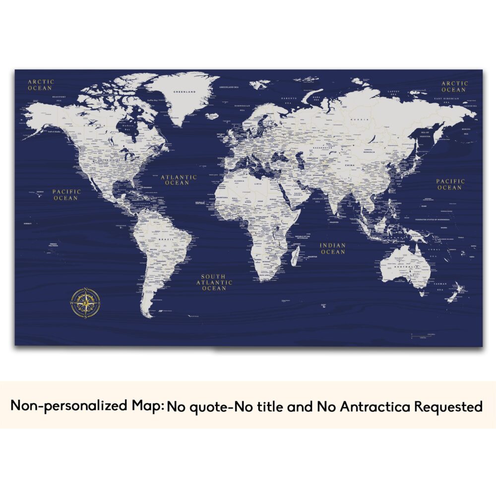 Bleu Gold push pin world map no quote