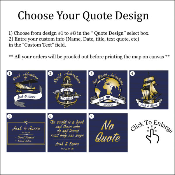 BleuGold push pin world map quote personalization