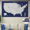 Blue Gold push pin usa map rolled