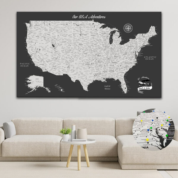 Dark Grey push pin usa map featured