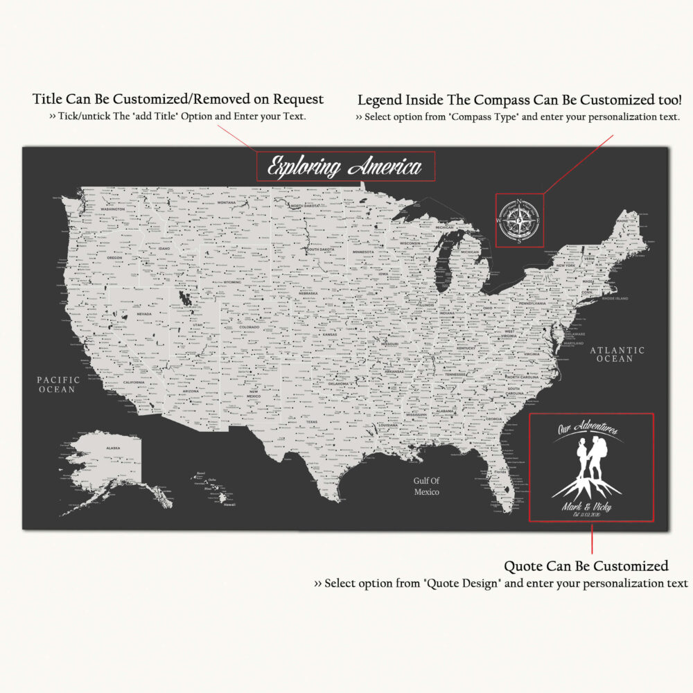 Dark Grey usa map detailed