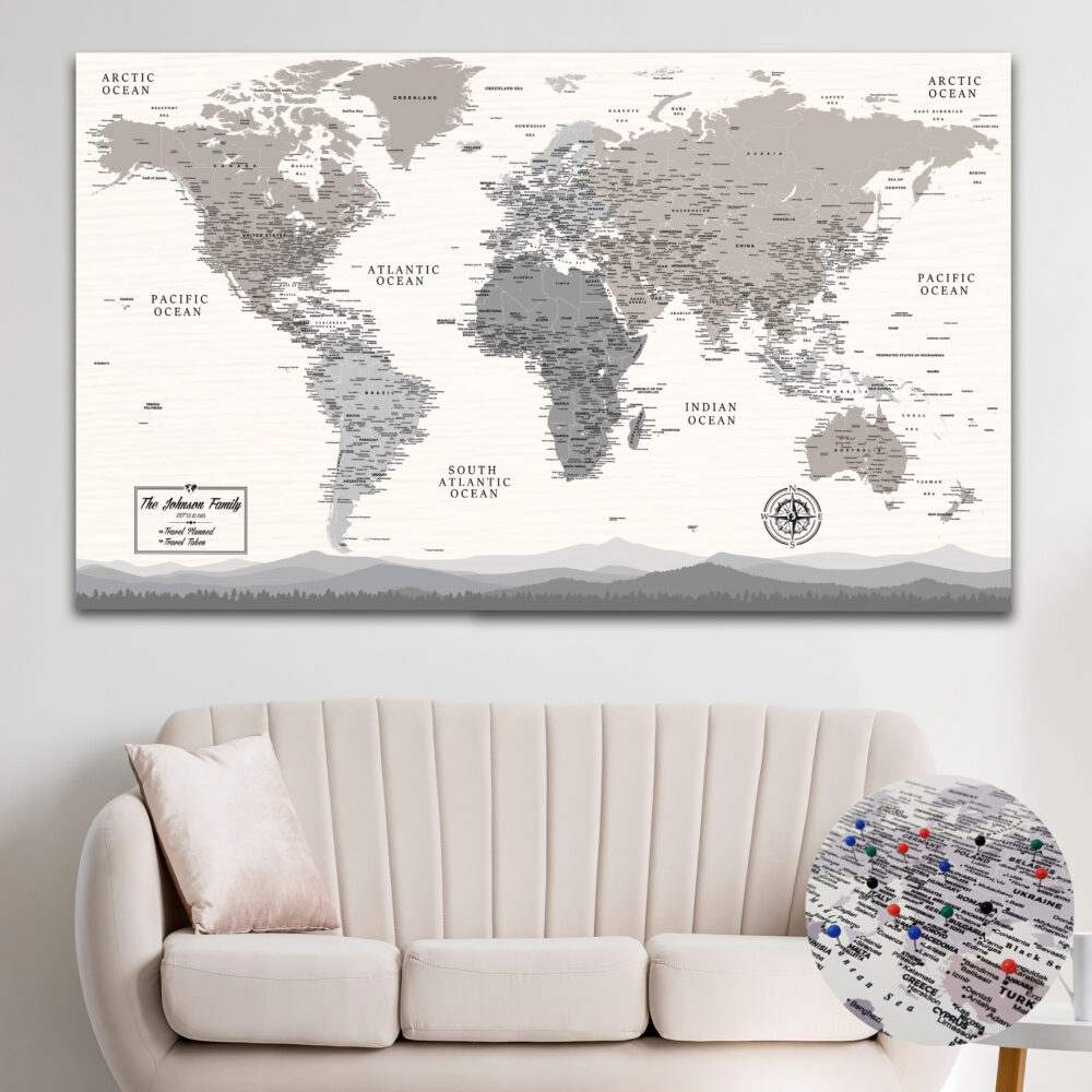 Farmhouse push pin world map