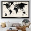 Modern Wood push pin world map framed