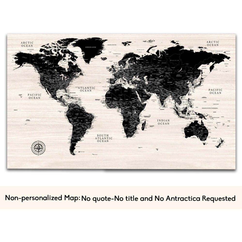 Modern Wood push pin world map no quote