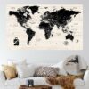 Modern Wood push pin world map rolled