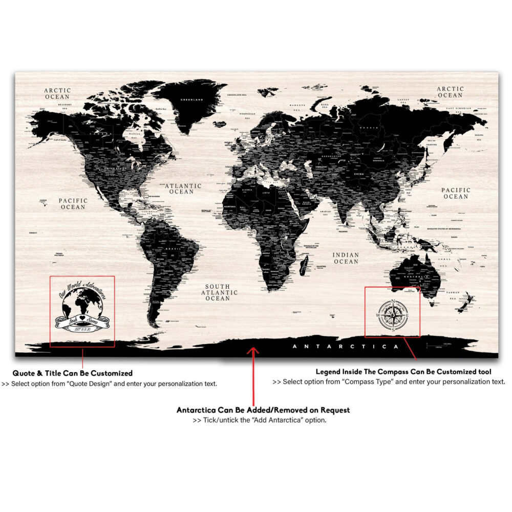 Modern Wood world map detailed