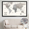 Monuments push pin world map framed