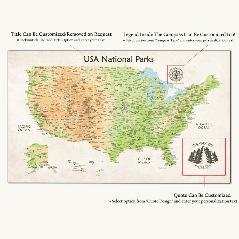 National parks usa map detailed