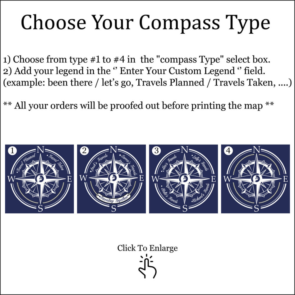 Navy Blue push pin usa map compass customization