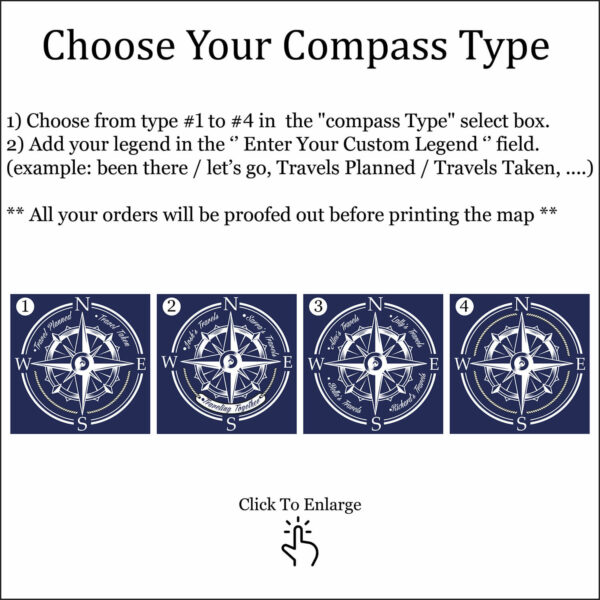 Navy Blue push pin usa map compass customization