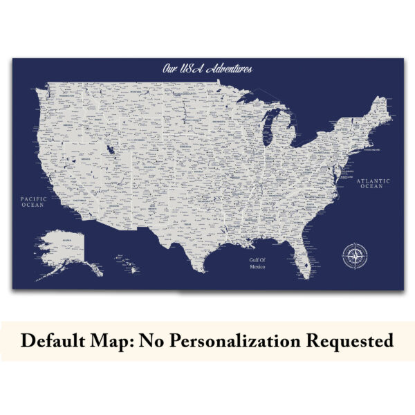 Navy Blue push pin usa map no quote