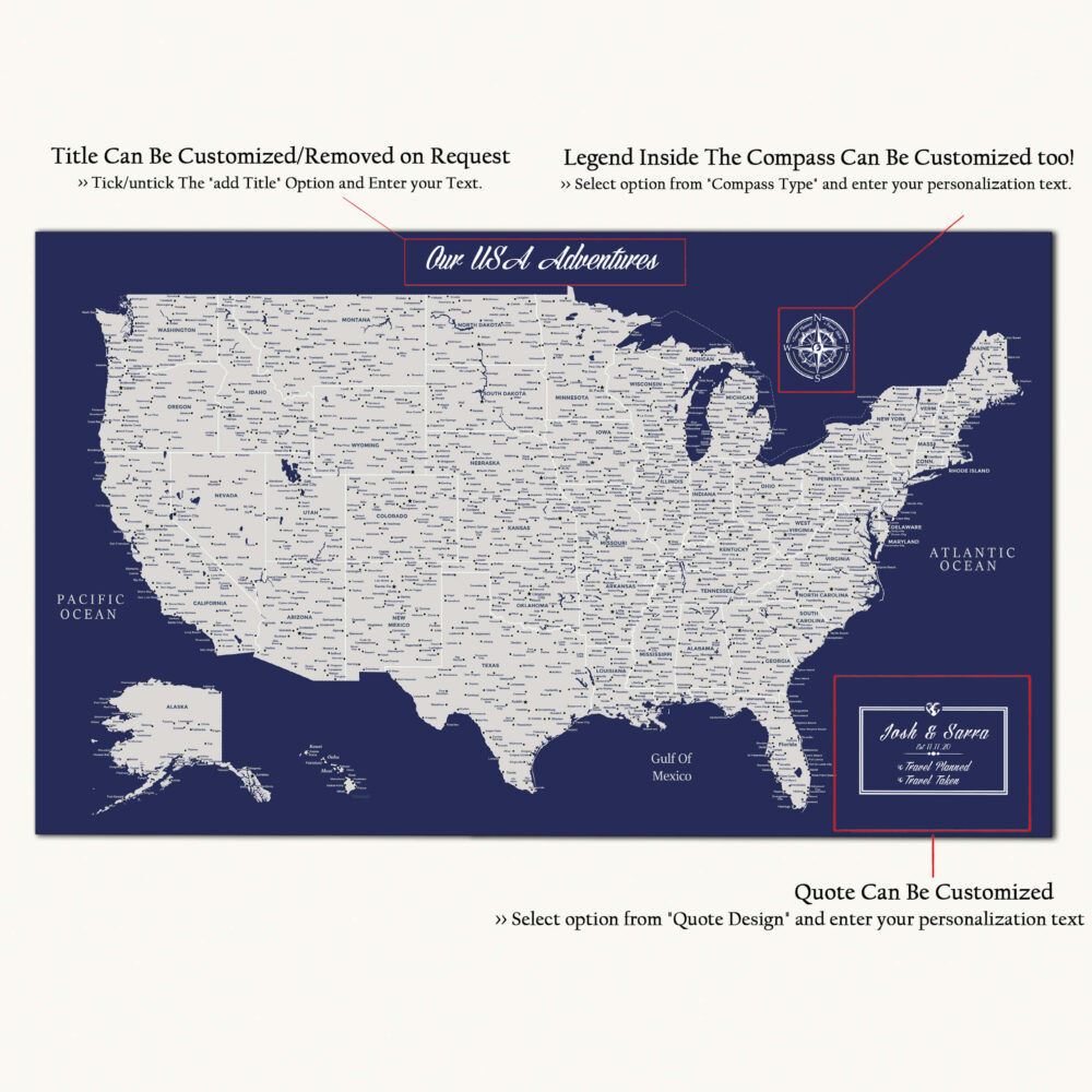 Navy Blue usa map detailed