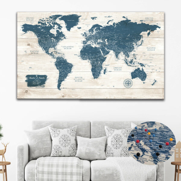 Rustic push pin world map