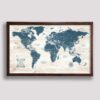 Rustic push pin world map - brown frame