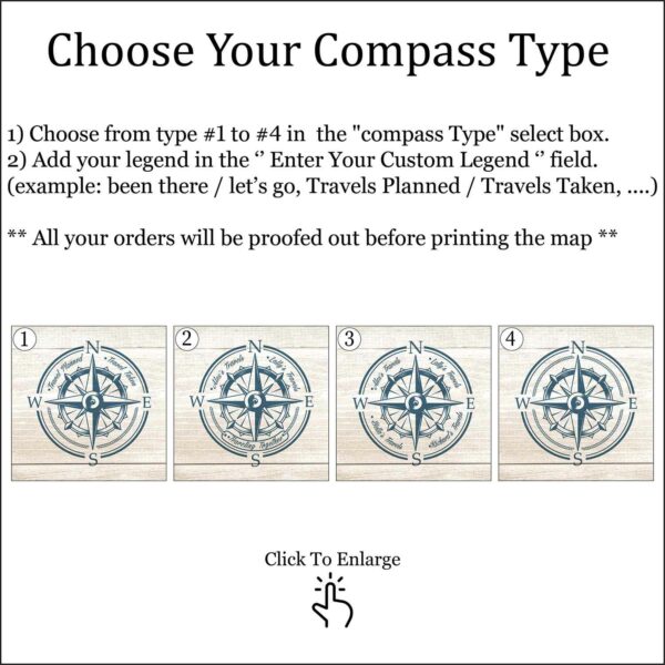 Rustic push pin world map compass customization