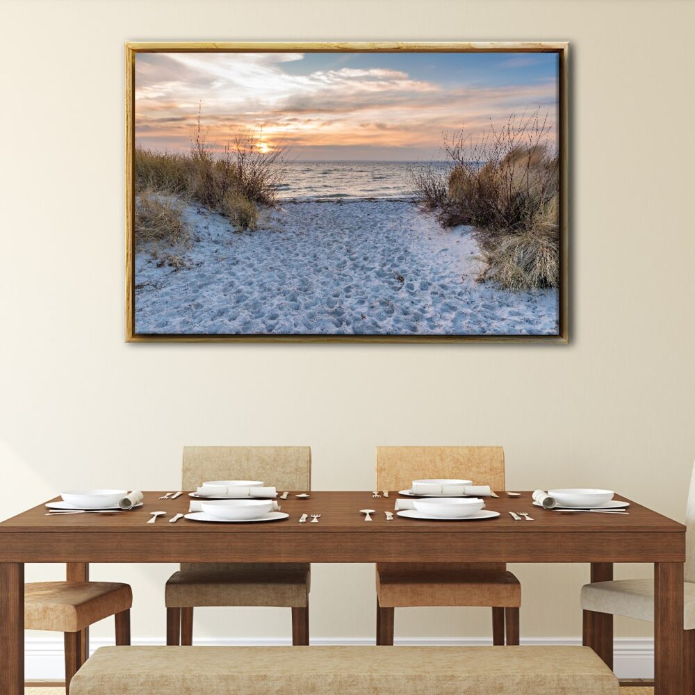 baltic sea beach floating frame canvas