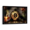 bitcoin burning dollar sunset framed canvas black frame