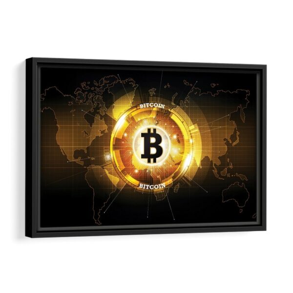 bitcoin world framed canvas black frame