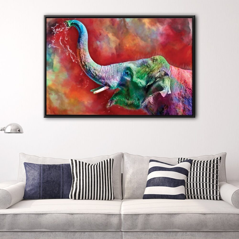 elephant in colors floating frame canvas