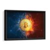 fire water bitcoin framed canvas black frame