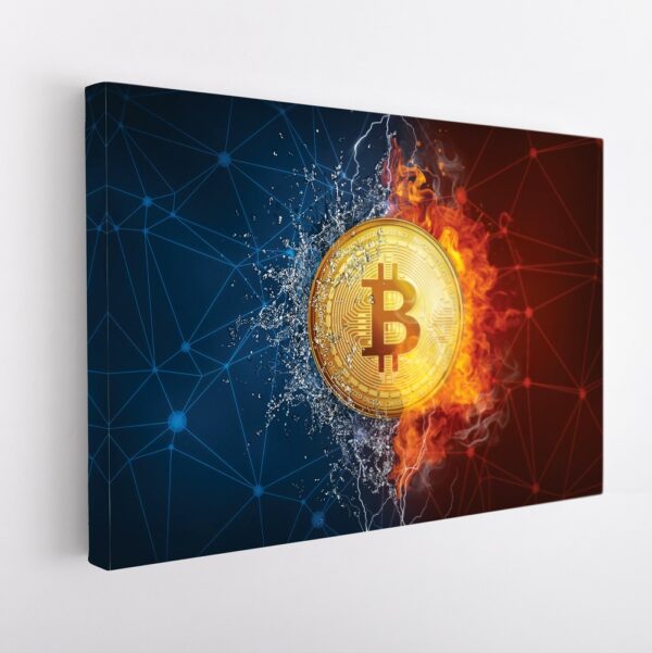 fire water bitcoin stretched canvas