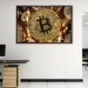 golden bitcoin floating frame canvas