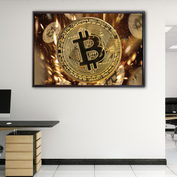 golden bitcoin floating frame canvas