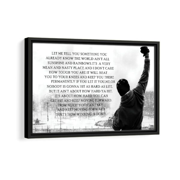 rocky life quote framed canvas black frame