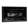 supercar dream quote canvas art black framed