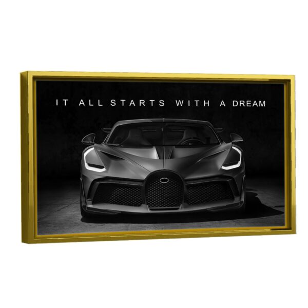 supercar dream quote canvas art gold frame