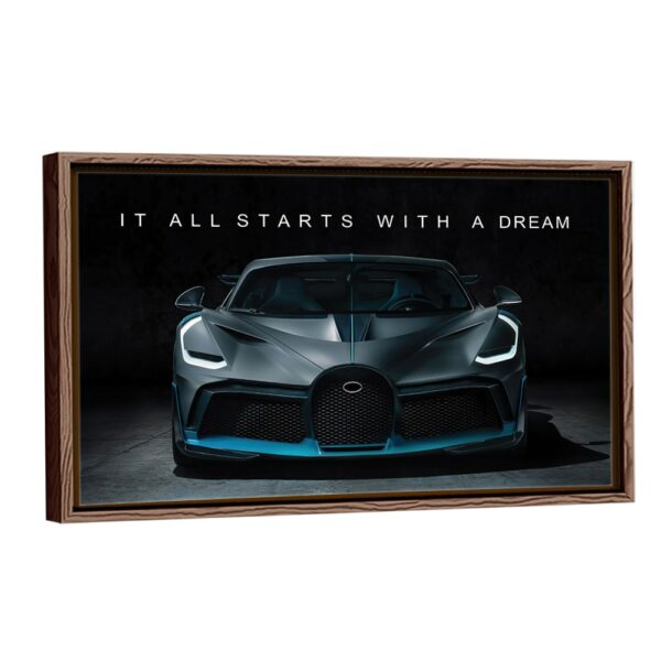 supercar dream quote canvas walnut frame