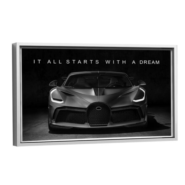 supercar dream quote canvas white frame