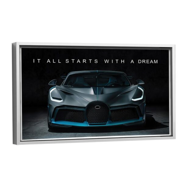 supercar dream quote canvas white frame