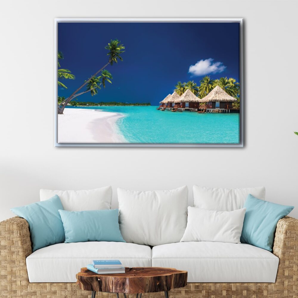 tropical island beach floating frame canvas