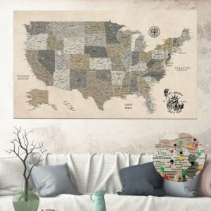 Vintage Push Pin USA Map | Large USA Map | Canvas Art Bay