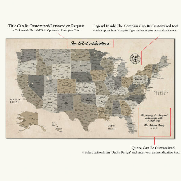 vintage brown usa map detailed