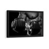 weightlifting in gym framed canvas black frame