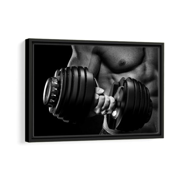 weightlifting in gym framed canvas black frame