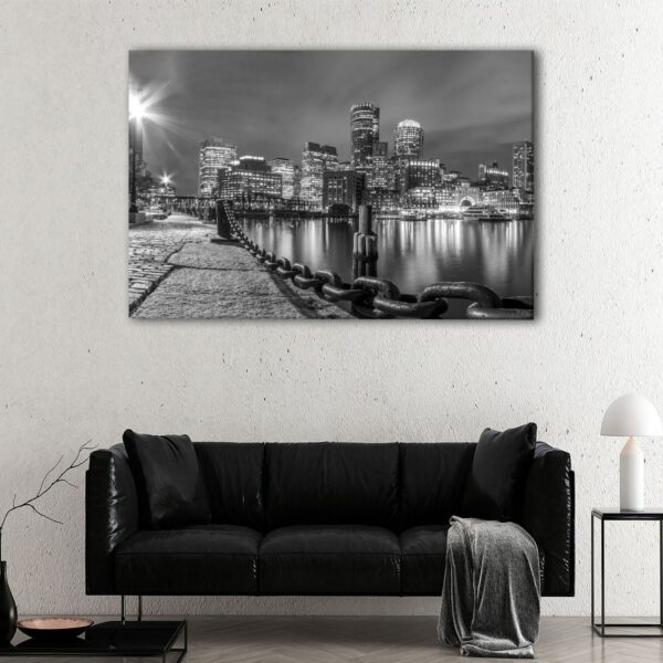 1 panels boston black and white skyline canvas art