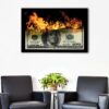 1 panels burning 100 dollar canvas art