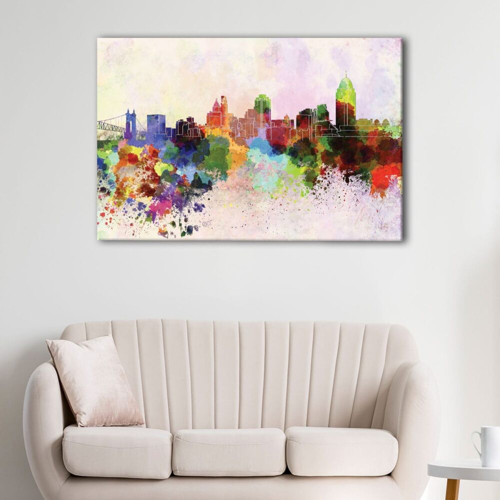 1 panels cincinnati watercolor skyline canvas art