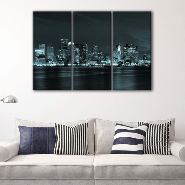 3 panels boston skyline at night canvas art