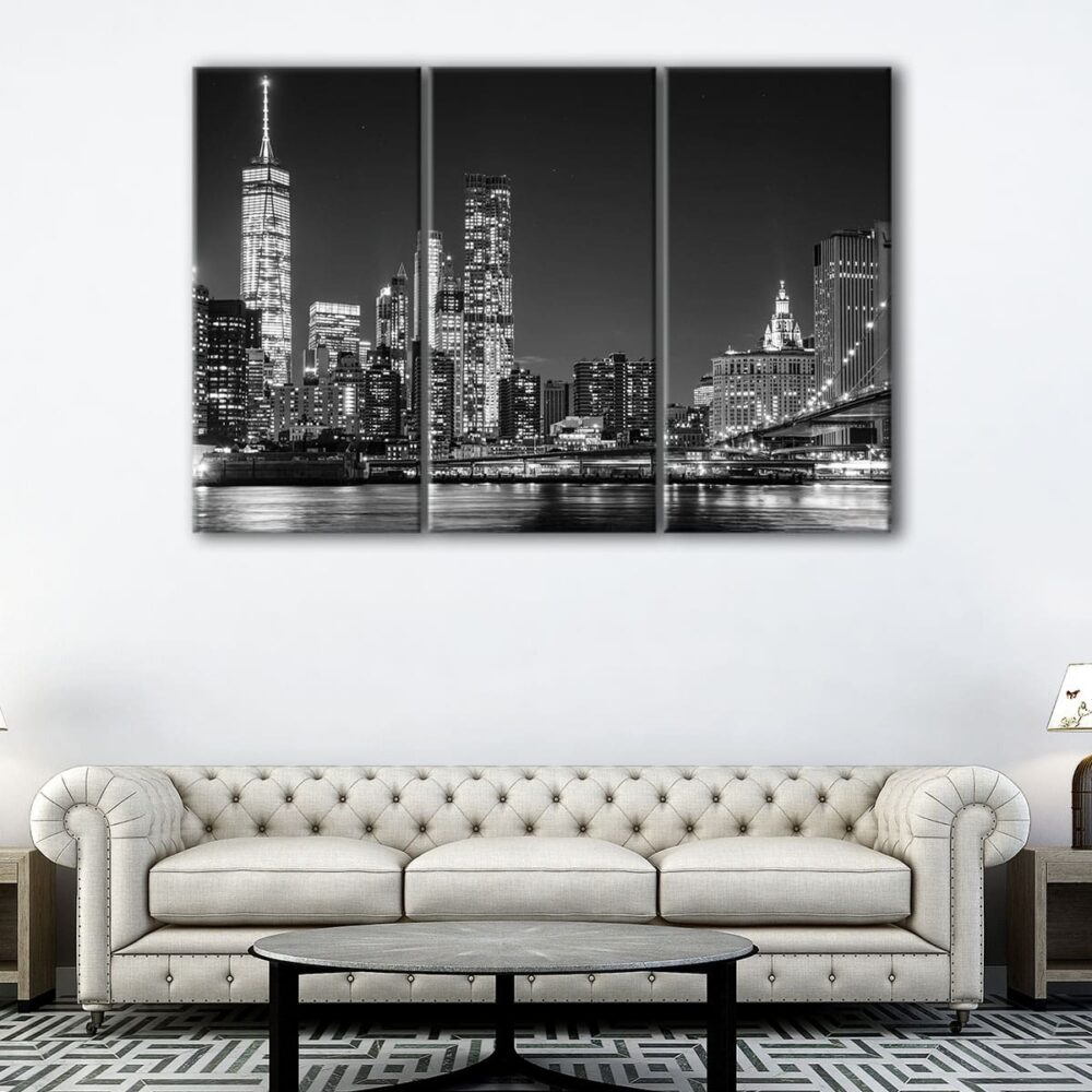 3 panels new york at night canvas art