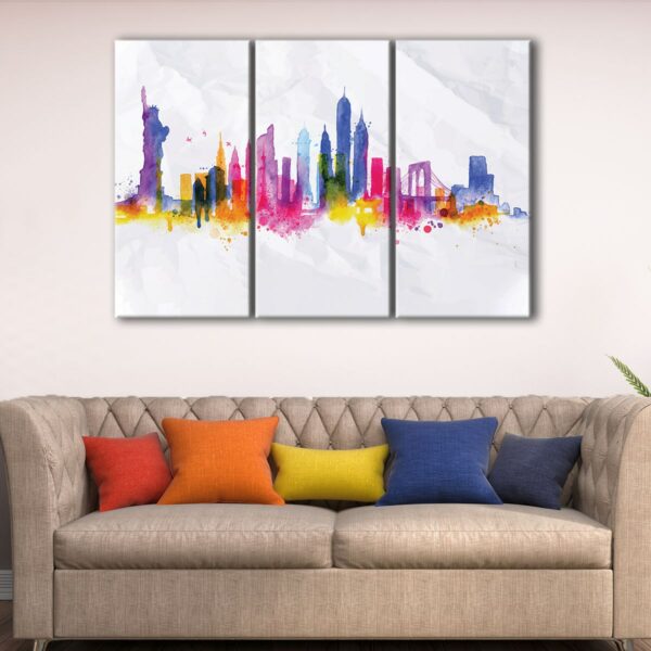 3 panels new york watercolor skyline canvas art