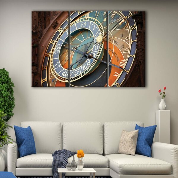 3 panels prague astronomical Clock canvas art