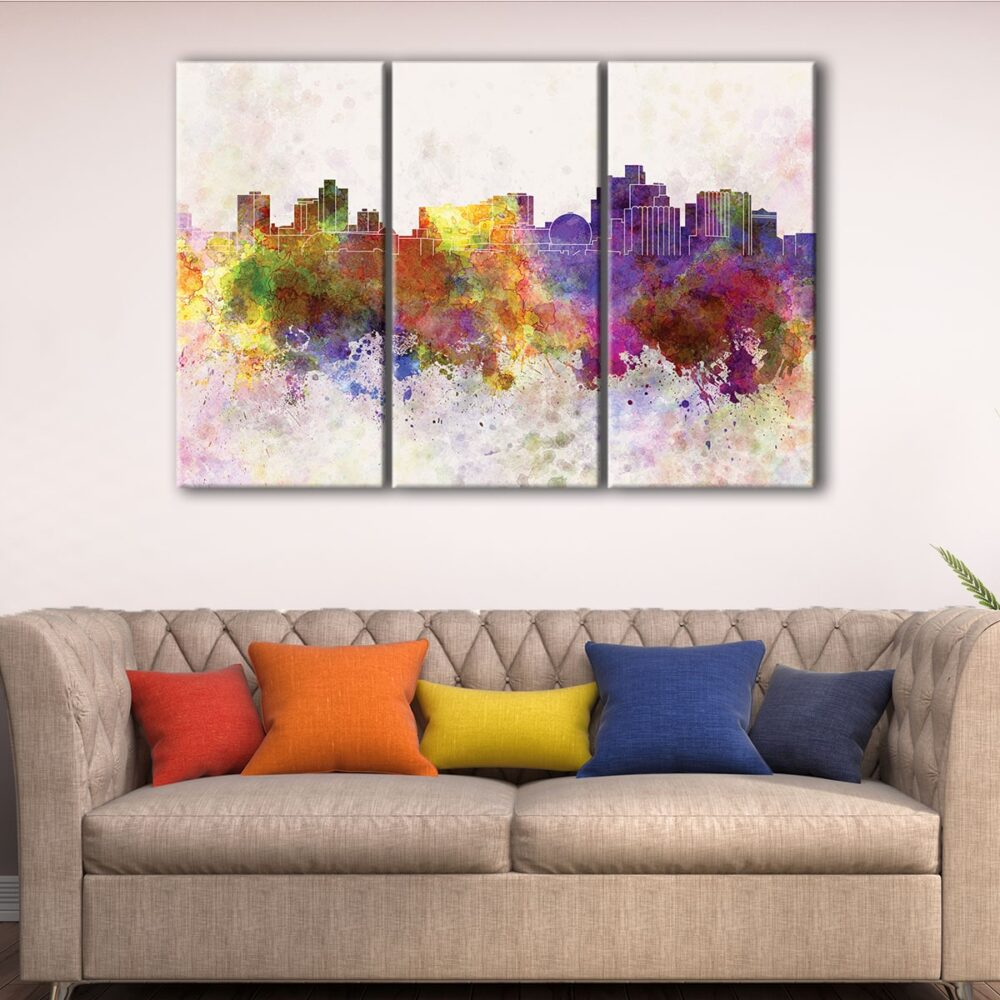 3 panels reno watercolor skyline canvas art