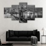 5 panels boston black and white skyline canvas art