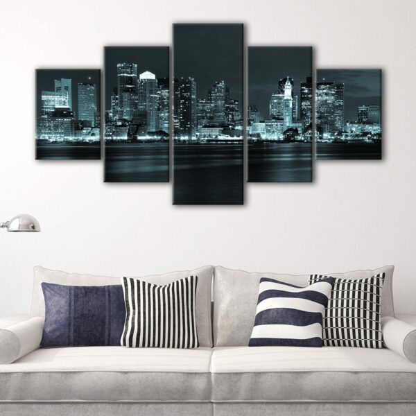 5 panels boston skyline at night canvas art